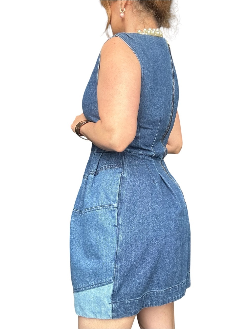 Denim Monogram  Dress Sleeveless A-Line Structured Mini Size Small - Picture 10 of 16
